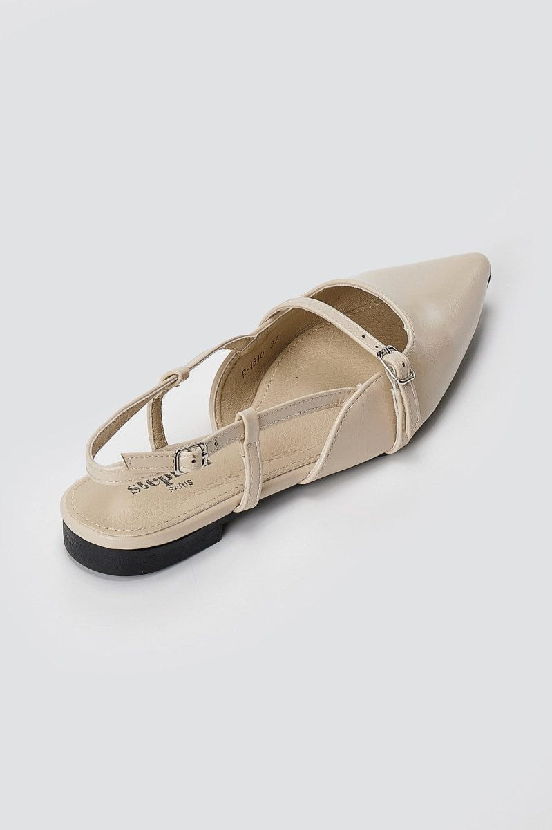 Stephan - Pointed Slingback Ballet Flats Strap - Off White