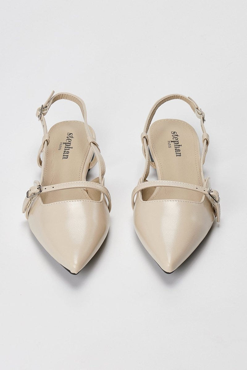 Stephan - Pointed Slingback Ballet Flats Strap - Off White