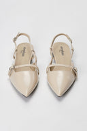 Stephan - Pointed Slingback Ballet Flats Strap - Off White