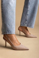 BOTEGGA 22 - Pointed Slingback Pumps Slim Heel - Beige Suede