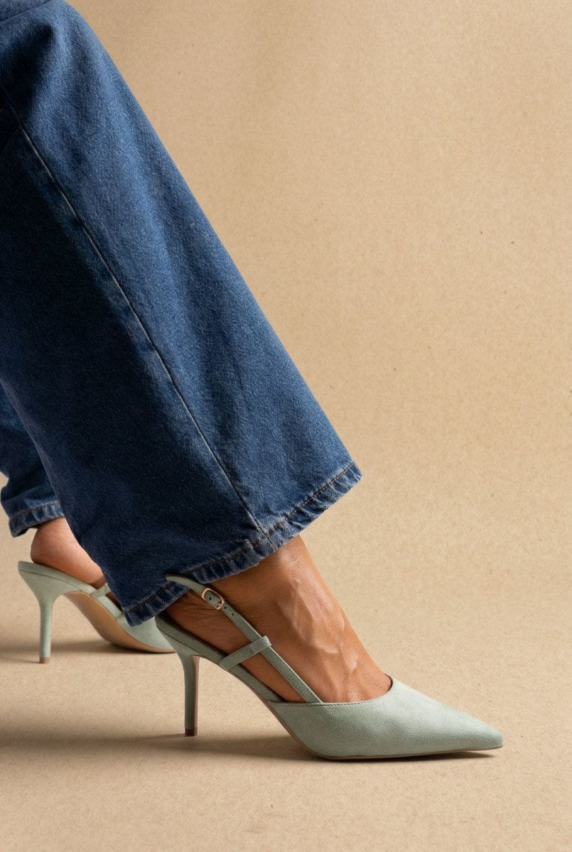 BOTEGGA 22 - Pointed Slingback Pumps Slim Heel - Mint Green Suede