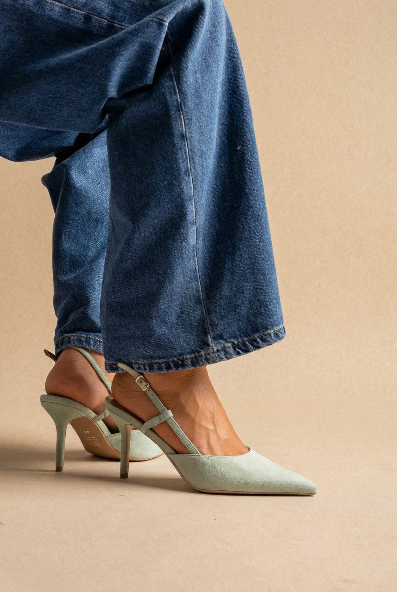 BOTEGGA 22 - Pointed Slingback Pumps Slim Heel - Mint Green Suede