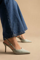 BOTEGGA 22 - Pointed Slingback Pumps Slim Heel - Mint Green Suede