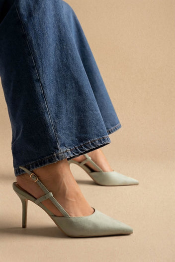 BOTEGGA 22 - Pointed Slingback Pumps Slim Heel - Mint Green Suede