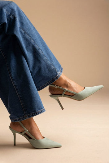 BOTEGGA 22 - Pointed Slingback Pumps Slim Heel - Mint Green Suede