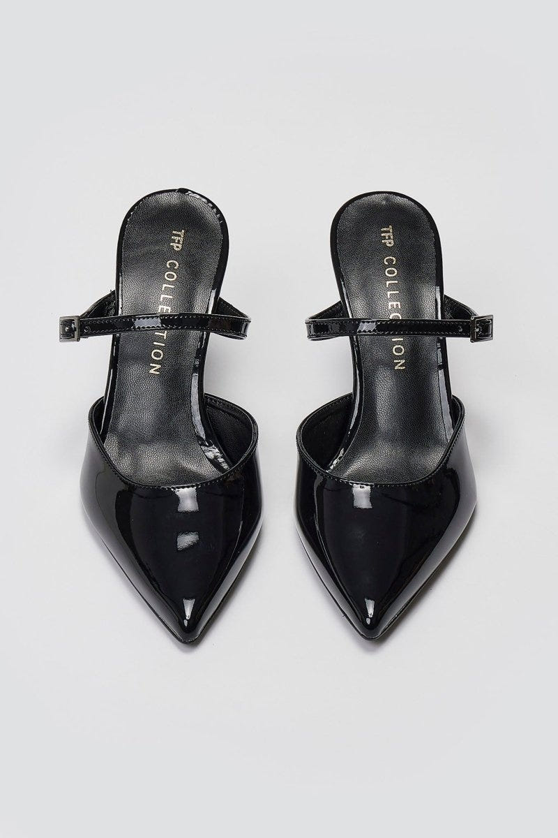 Pointed Strap Mules TFP - Black Patent - thefashionproject.gr - TFP