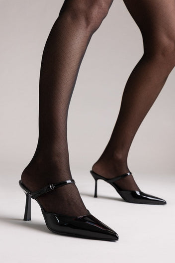 Pointed Strap Mules TFP - Black Patent - thefashionproject.gr - TFP