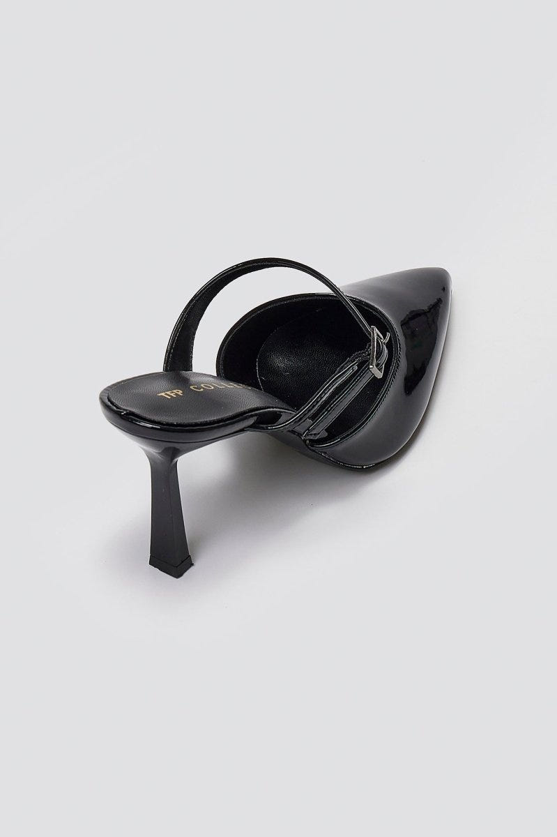 Pointed Strap Mules TFP - Black Patent - thefashionproject.gr - TFP