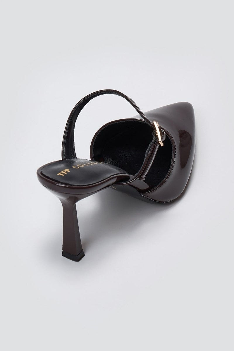 Pointed Strap Mules TFP - Brown Patent - thefashionproject.gr - TFP