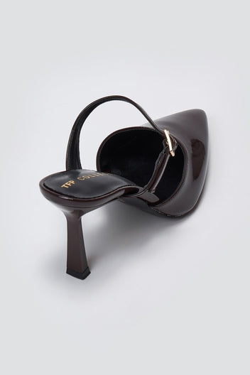 Pointed Strap Mules TFP - Brown Patent - thefashionproject.gr - TFP