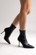 Pointed Stretch Ankle Boots with Stiletto Heel - Black Matte - thefashionproject.gr - Ideal shoes