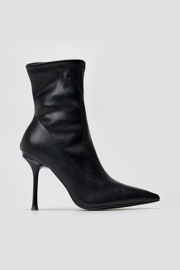 Pointed Stretch Ankle Boots with Stiletto Heel - Black Matte - thefashionproject.gr - Ideal shoes