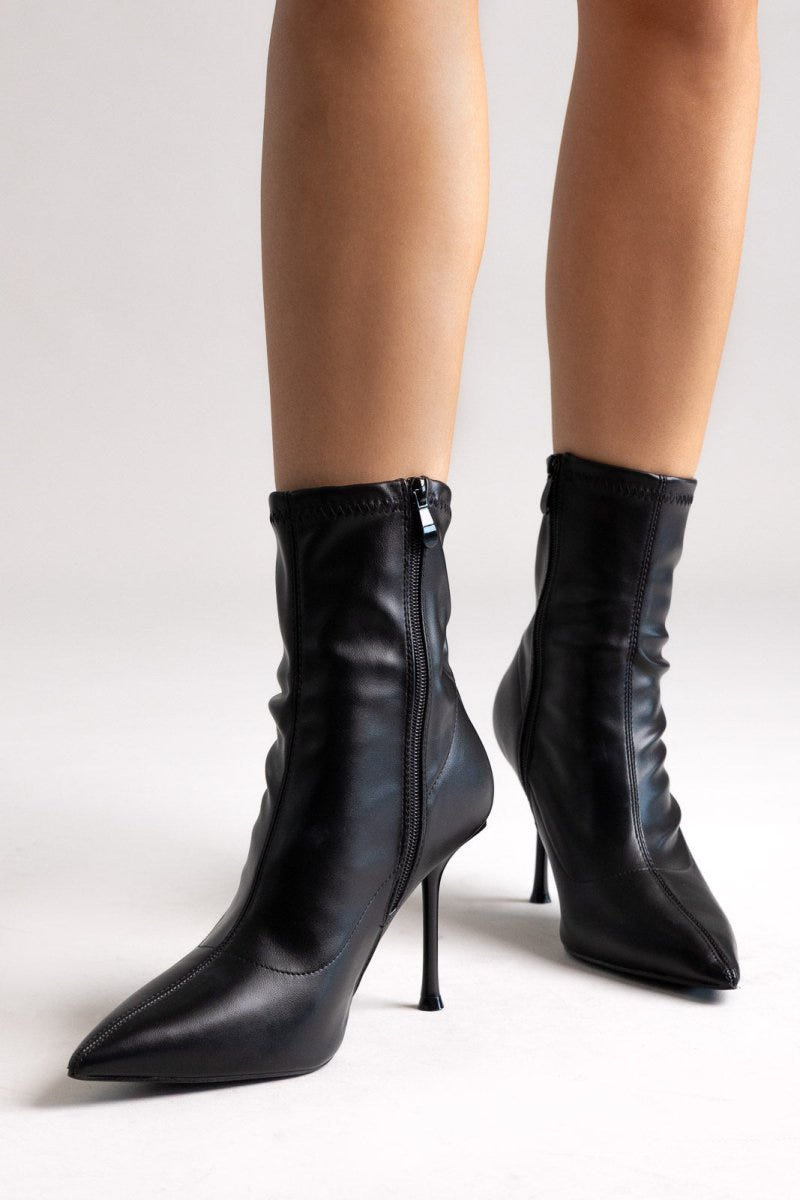 Pointed Stretch Ankle Boots with Stiletto Heel - Black Matte - thefashionproject.gr - Ideal shoes