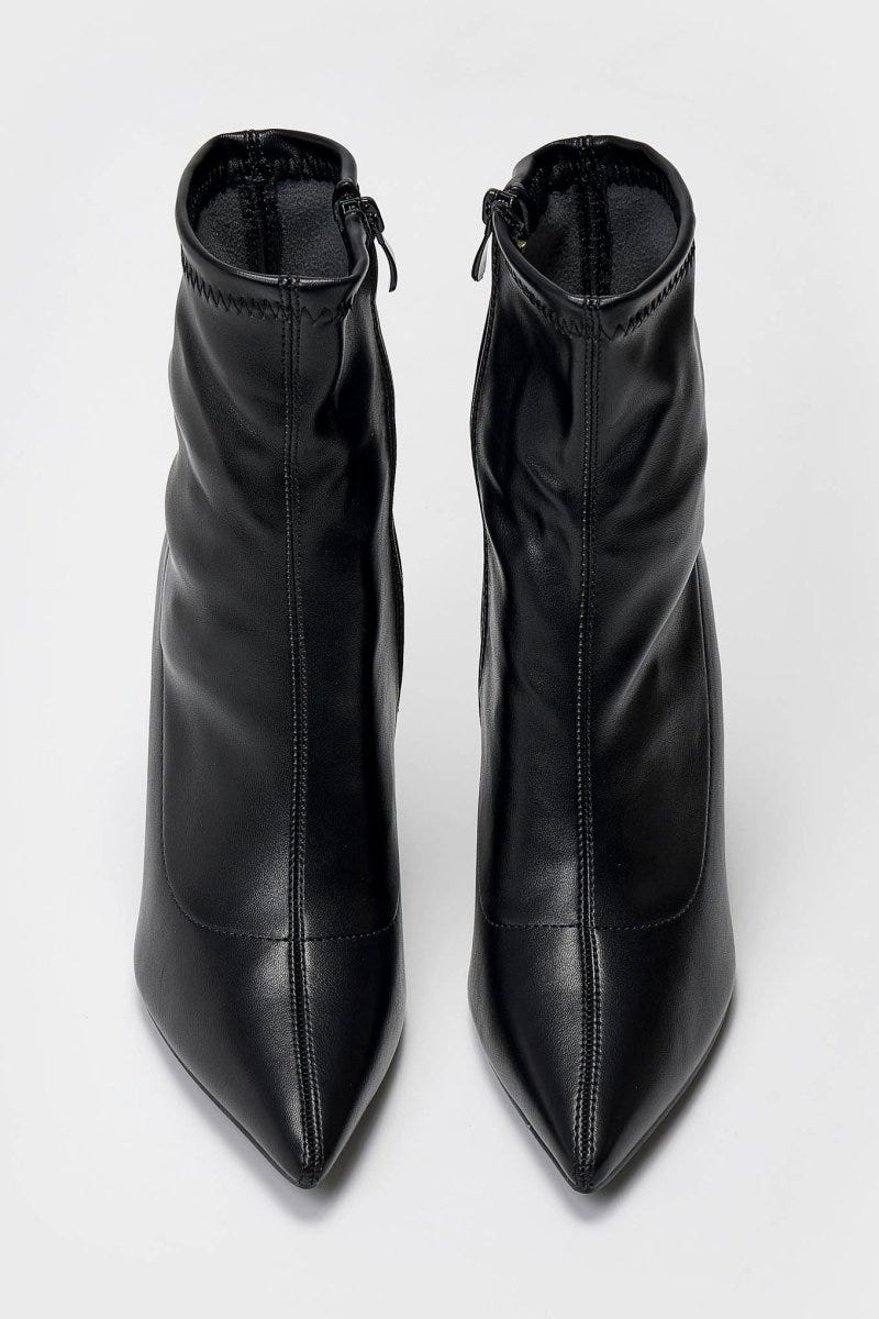 Pointed Stretch Ankle Boots with Stiletto Heel - Black Matte - thefashionproject.gr - Ideal shoes