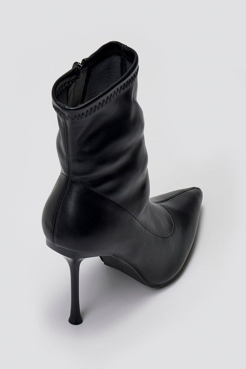 Pointed Stretch Ankle Boots with Stiletto Heel - Black Matte - thefashionproject.gr - Ideal shoes