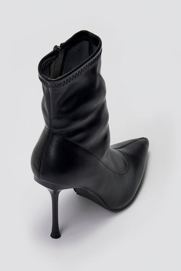 Pointed Stretch Ankle Boots with Stiletto Heel - Black Matte - thefashionproject.gr - Ideal shoes