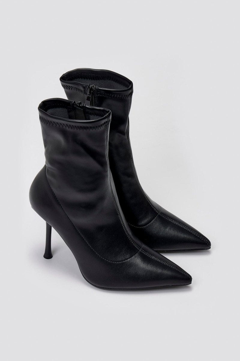 Pointed Stretch Ankle Boots with Stiletto Heel - Black Matte - thefashionproject.gr - Ideal shoes