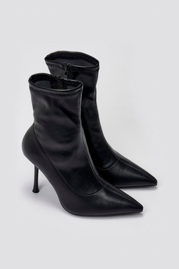 Pointed Stretch Ankle Boots with Stiletto Heel - Black Matte - thefashionproject.gr - Ideal shoes