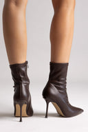 Pointed Stretch Ankle Boots with Stiletto Heel - Dark Brown Matte - thefashionproject.gr - Ideal shoes
