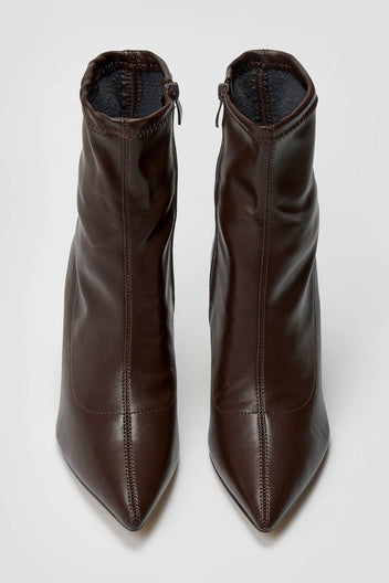 Pointed Stretch Ankle Boots with Stiletto Heel - Dark Brown Matte - thefashionproject.gr - Ideal shoes