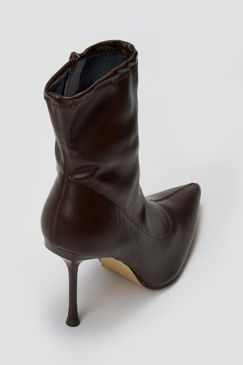 Pointed Stretch Ankle Boots with Stiletto Heel - Dark Brown Matte - thefashionproject.gr - Ideal shoes