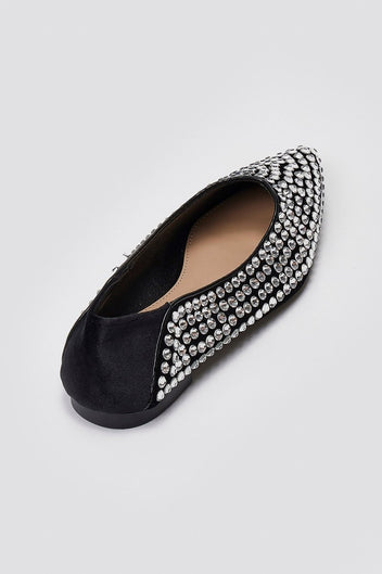 Pointed Suede Ballet Flats with Stones - Black Suede - thefashionproject.gr - ERYNN