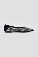 Pointed Suede Ballet Flats with Stones - Black Suede - thefashionproject.gr - ERYNN