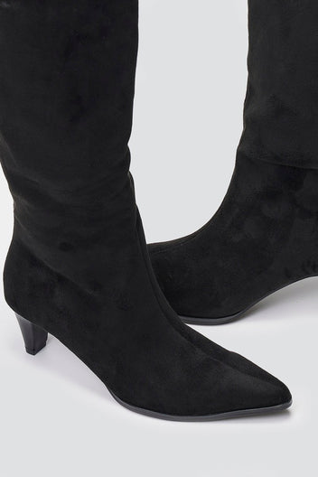 Pointed Suede Boots with Kitten Heel - Black Suede - thefashionproject.gr - Ideal shoes
