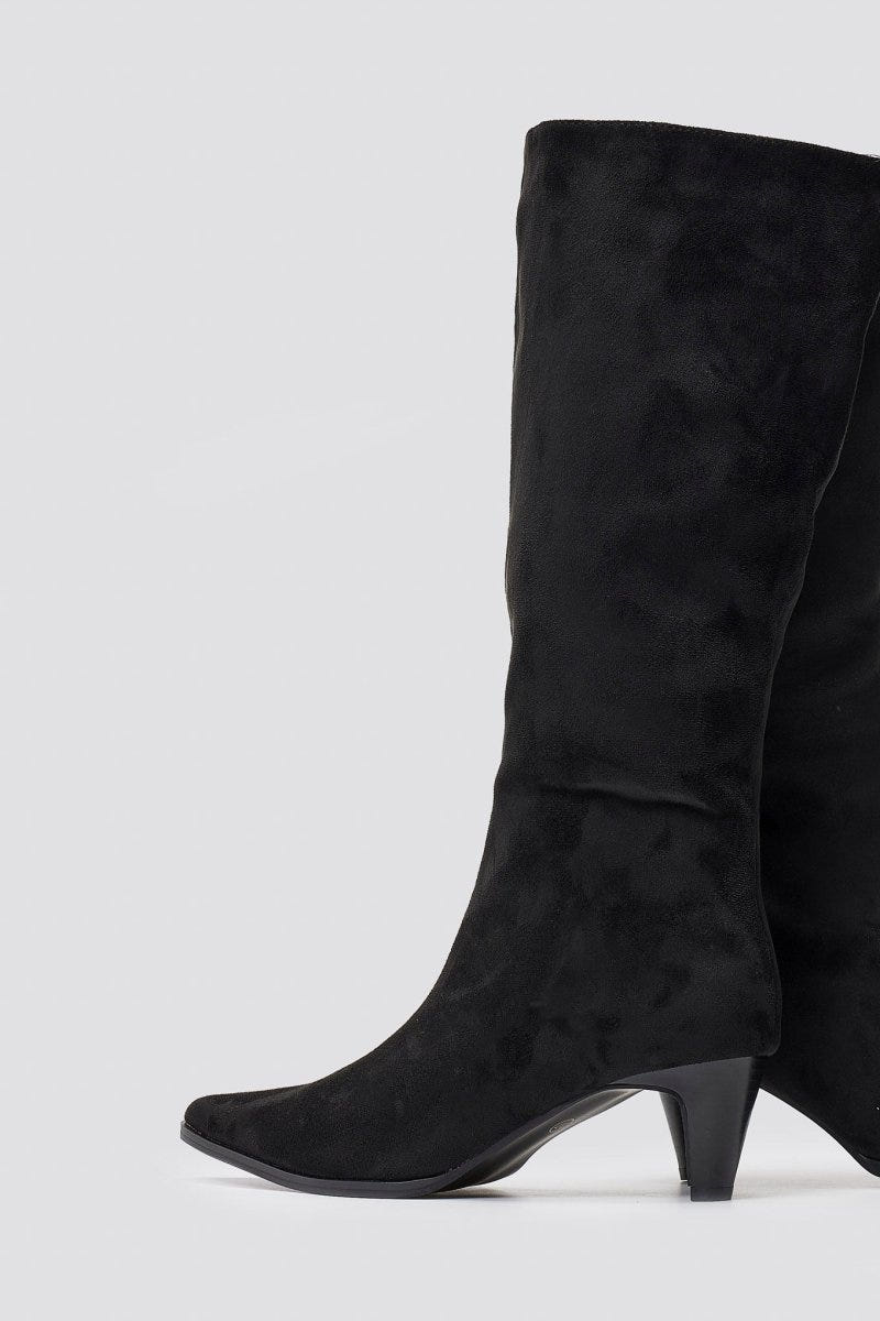Pointed Suede Boots with Kitten Heel - Black Suede - thefashionproject.gr - Ideal shoes