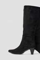 Pointed Suede Boots with Kitten Heel - Black Suede - thefashionproject.gr - Ideal shoes