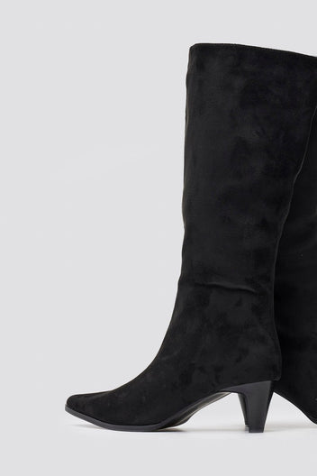 Pointed Suede Boots with Kitten Heel - Black Suede - thefashionproject.gr - Ideal shoes