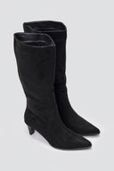 Pointed Suede Boots with Kitten Heel - Black Suede - thefashionproject.gr - Ideal shoes