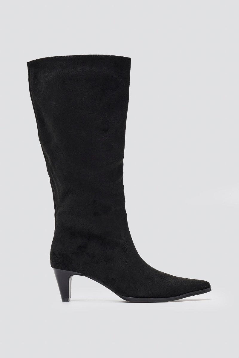Pointed Suede Boots with Kitten Heel - Black Suede - thefashionproject.gr - Ideal shoes