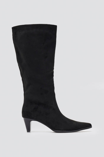 Pointed Suede Boots with Kitten Heel - Black Suede - thefashionproject.gr - Ideal shoes