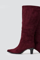 Pointed Suede Boots with Kitten Heel - Bordeaux Suede - thefashionproject.gr - Ideal shoes