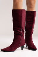 Pointed Suede Boots with Kitten Heel - Bordeaux Suede - thefashionproject.gr - Ideal shoes