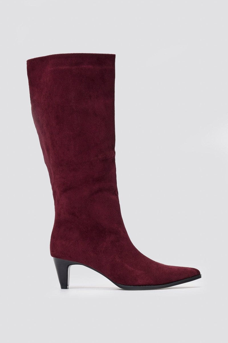 Pointed Suede Boots with Kitten Heel - Bordeaux Suede - thefashionproject.gr - Ideal shoes