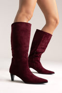 Pointed Suede Boots with Kitten Heel - Bordeaux Suede - thefashionproject.gr - Ideal shoes