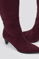 Pointed Suede Boots with Kitten Heel - Bordeaux Suede - thefashionproject.gr - Ideal shoes