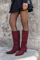 Pointed Suede Boots with Kitten Heel - Bordeaux Suede - thefashionproject.gr - Ideal shoes