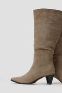 Pointed Suede Boots with Kitten Heel - Taupe Suede - thefashionproject.gr - Ideal shoes