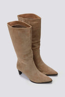 Pointed Suede Boots with Kitten Heel - Taupe Suede - thefashionproject.gr - Ideal shoes