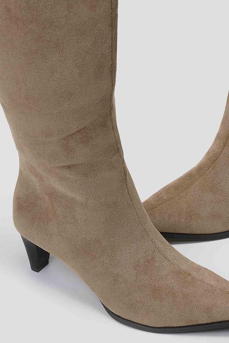 Pointed Suede Boots with Kitten Heel - Taupe Suede - thefashionproject.gr - Ideal shoes
