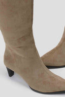 Pointed Suede Boots with Kitten Heel - Taupe Suede - thefashionproject.gr - Ideal shoes