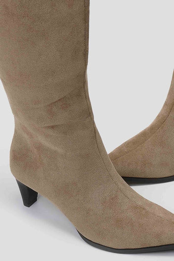 Pointed Suede Boots with Kitten Heel - Taupe Suede - thefashionproject.gr - Ideal shoes