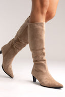 Pointed Suede Boots with Kitten Heel - Taupe Suede - thefashionproject.gr - Ideal shoes