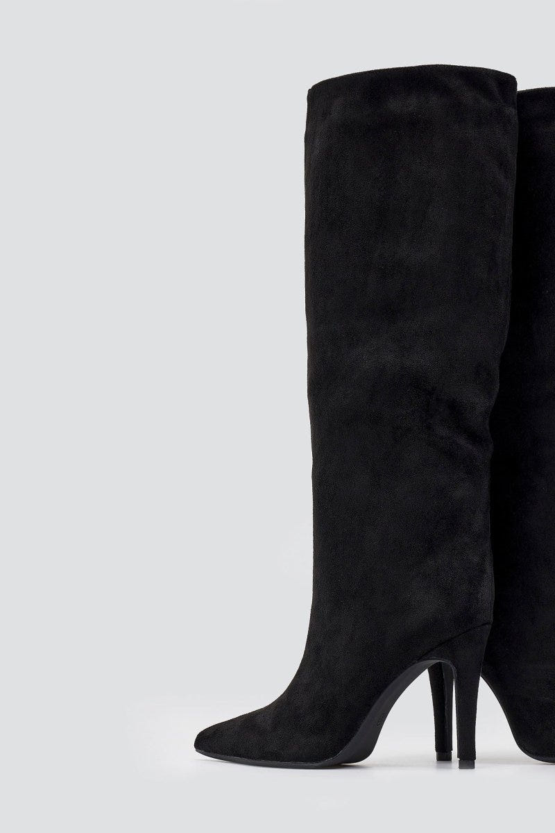 Pointed Suede Boots with Stiletto Heel - Black Suede - thefashionproject.gr - Ideal shoes