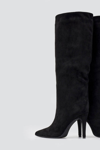Pointed Suede Boots with Stiletto Heel - Black Suede - thefashionproject.gr - Ideal shoes