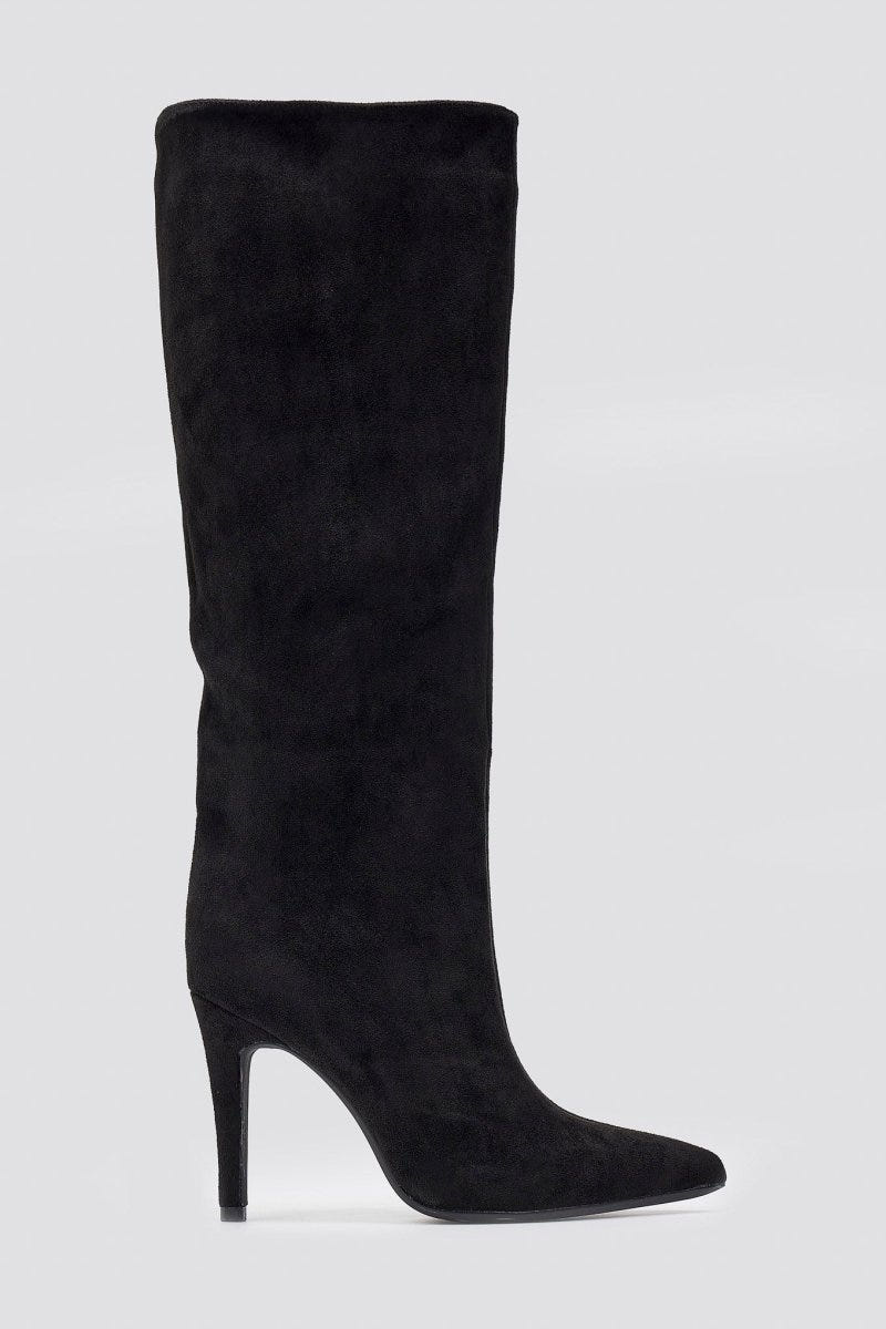Pointed Suede Boots with Stiletto Heel - Black Suede - thefashionproject.gr - Ideal shoes