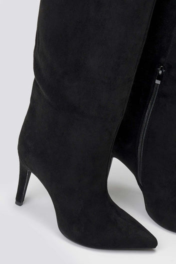 Pointed Suede Boots with Stiletto Heel - Black Suede - thefashionproject.gr - Ideal shoes
